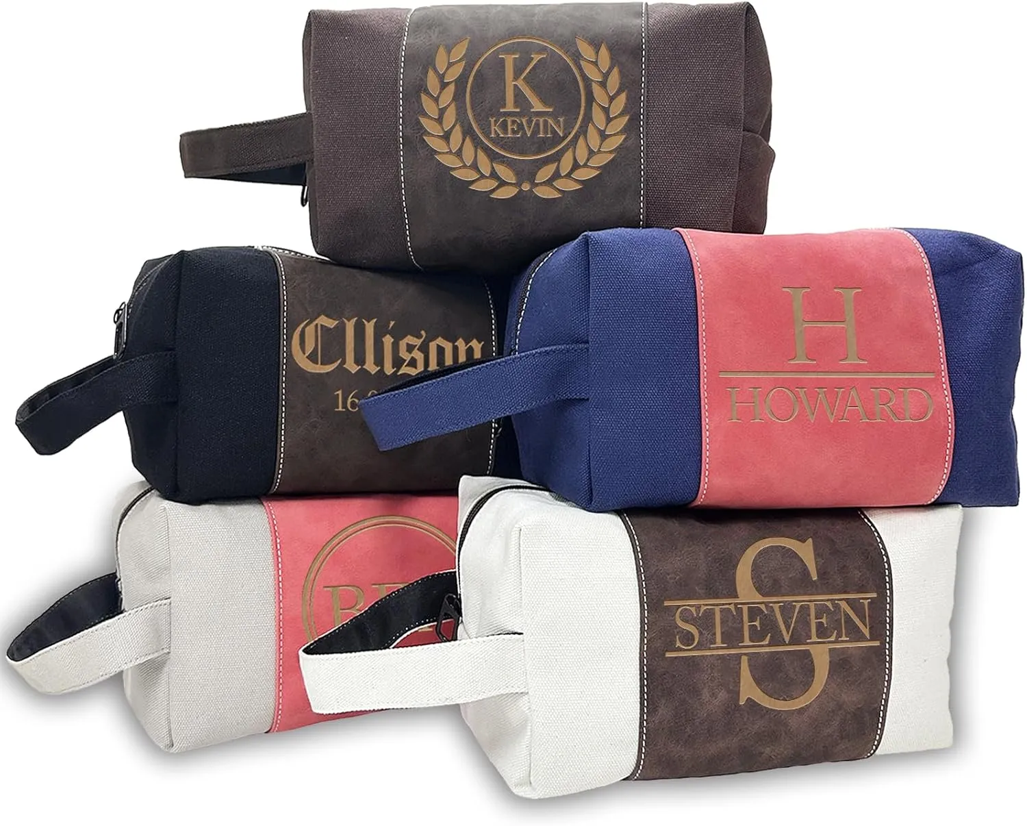 xrlsg Personalized Toiletry Bag for Men, Custom Laser Engraved Leather Travel Organizer Kit with Name Monogrammed, Gift for Husband Boyfriend Dad