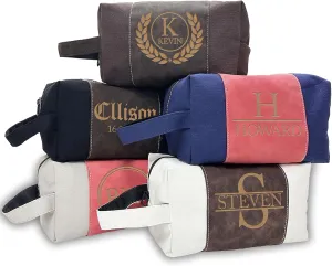 xrlsg Personalized Toiletry Bag for Men, Custom Laser Engraved Leather Travel Organizer Kit with Name Monogrammed, Gift for Husband Boyfriend Dad