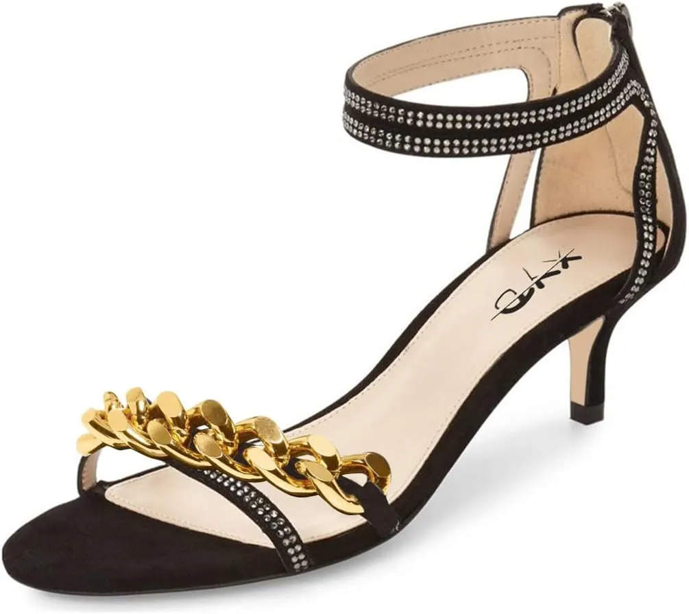 XYD Women Open Toe Low Heel Strappy Rhinestone Sandals Ankle Strap Wedding Dress Dance Pumps with Zip
