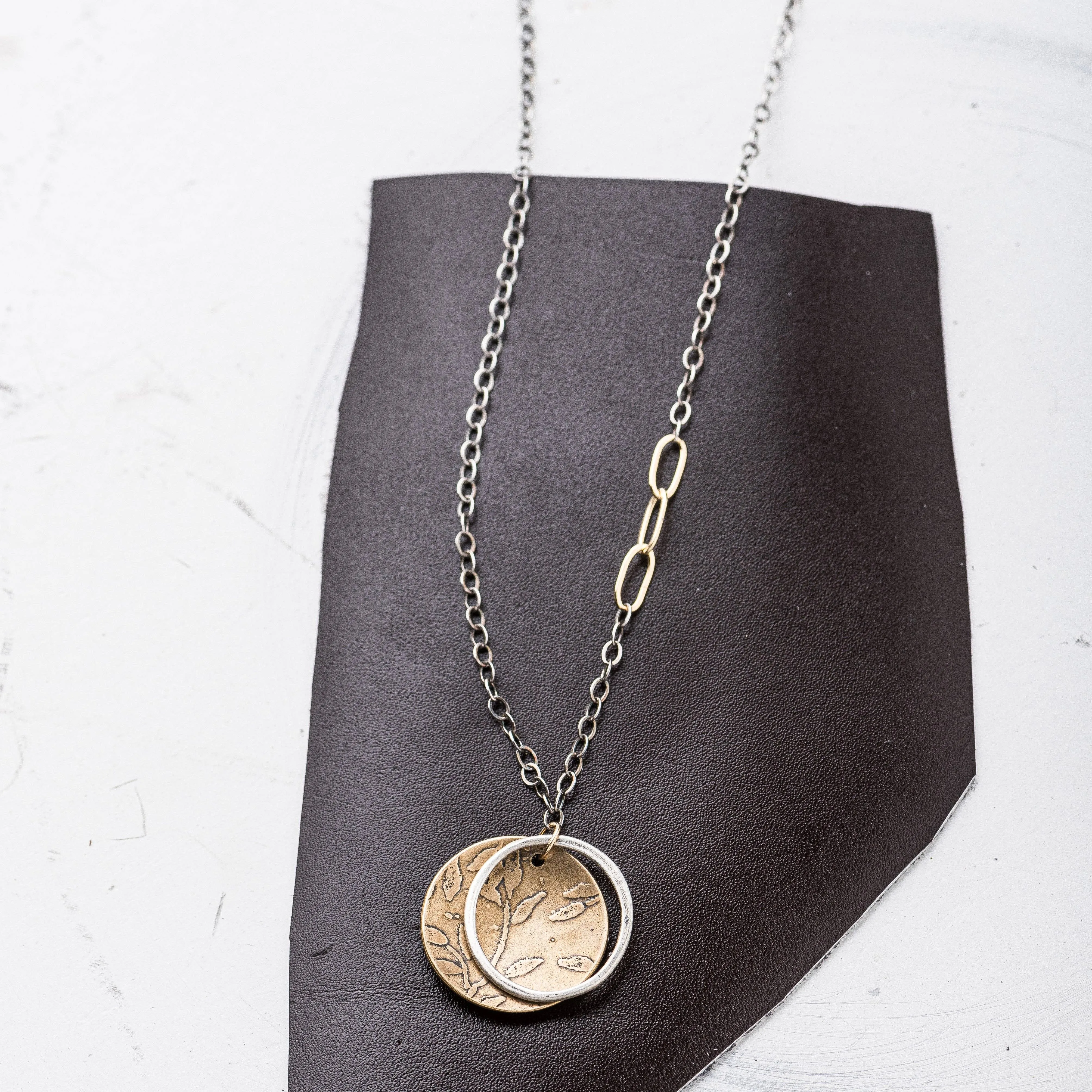 Yellow Bronze, Sterling, 14K Gold Fill Accents Mixed Metal Cherry Blossom Necklace