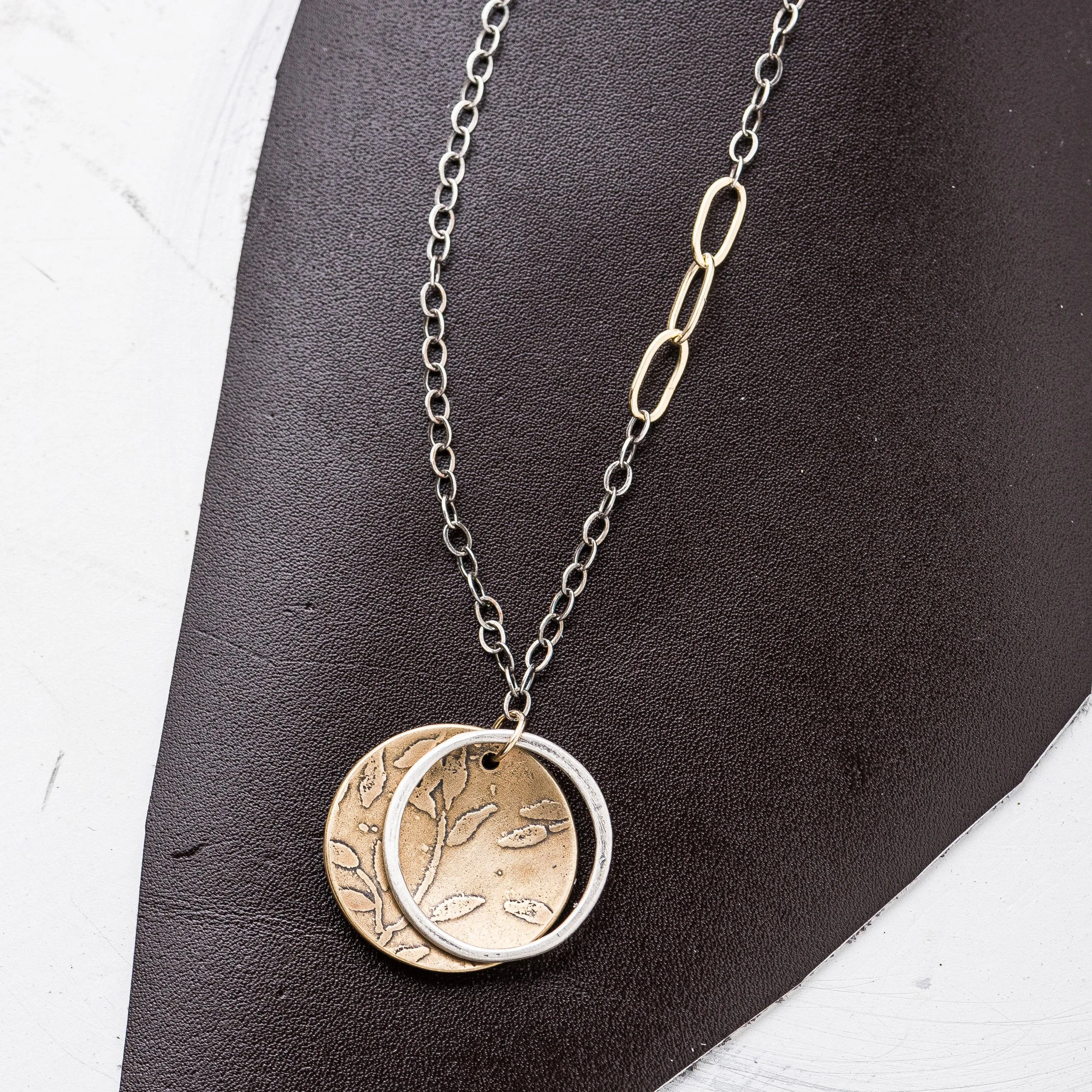 Yellow Bronze, Sterling, 14K Gold Fill Accents Mixed Metal Cherry Blossom Necklace