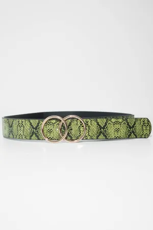 Yellow Snake Print Circle Buckle Belt  - Jaley