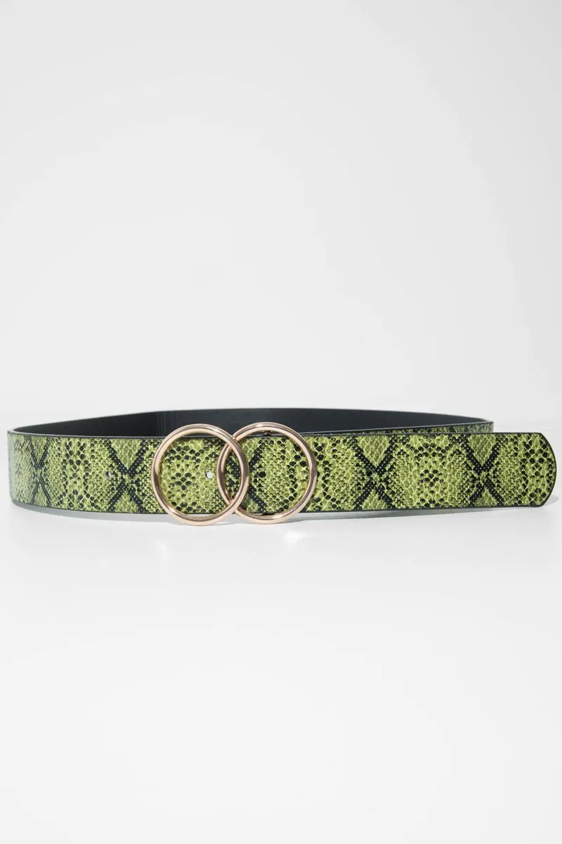 Yellow Snake Print Circle Buckle Belt  - Jaley