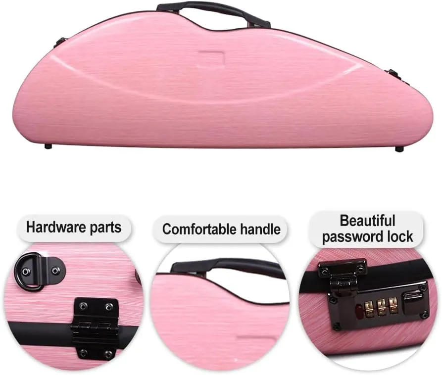 yinfente Violin Case 4/4 Full Size 1.9kg Carbon Fiber Half Round Shape Viloin Bag With Strap Combination Lock And Accessories Bag Pink