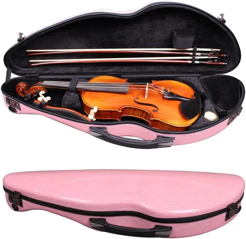 yinfente Violin Case 4/4 Full Size 1.9kg Carbon Fiber Half Round Shape Viloin Bag With Strap Combination Lock And Accessories Bag Pink