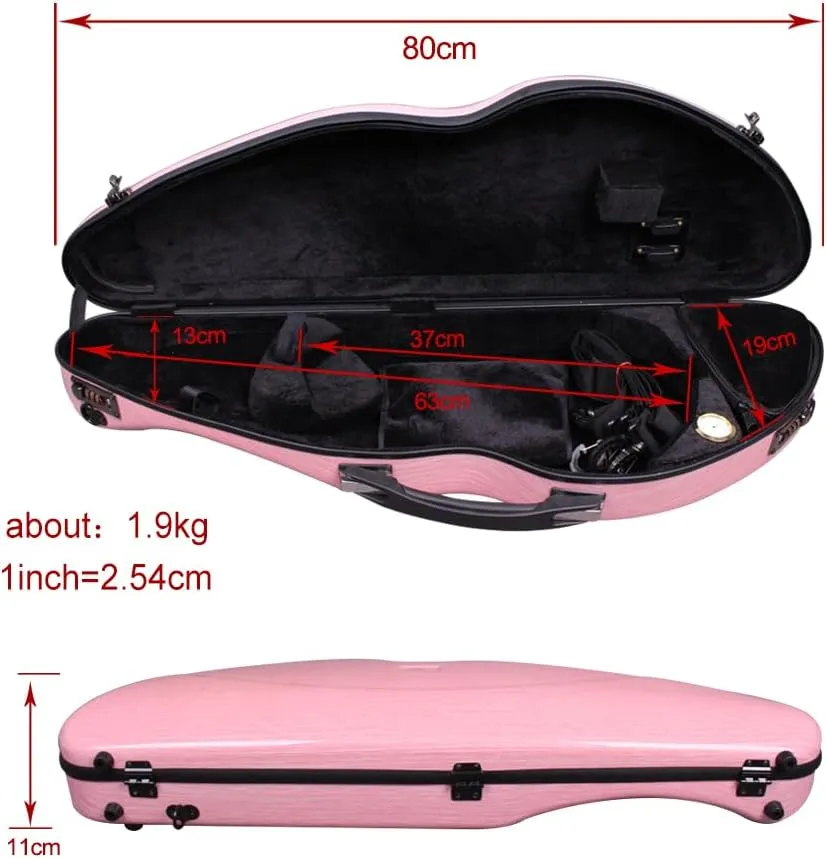 yinfente Violin Case 4/4 Full Size 1.9kg Carbon Fiber Half Round Shape Viloin Bag With Strap Combination Lock And Accessories Bag Pink