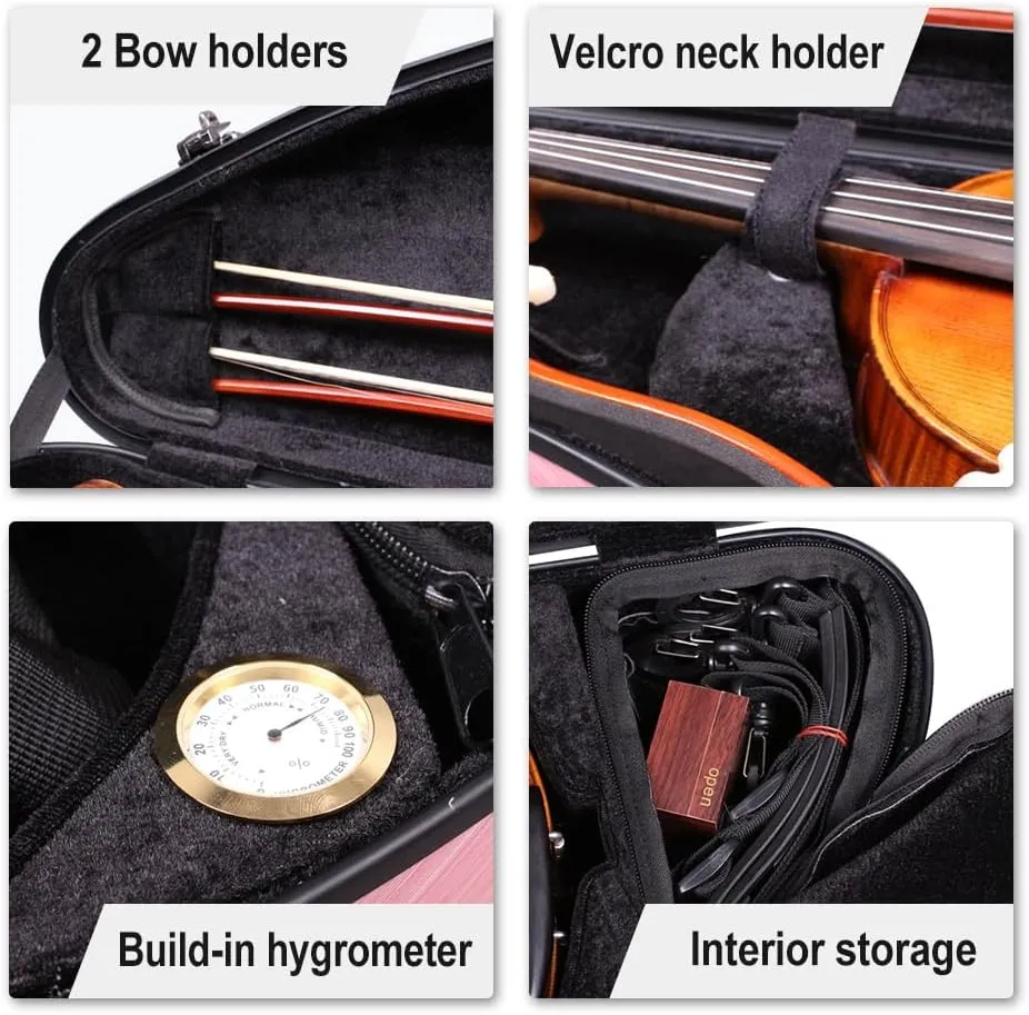 yinfente Violin Case 4/4 Full Size 1.9kg Carbon Fiber Half Round Shape Viloin Bag With Strap Combination Lock And Accessories Bag Pink