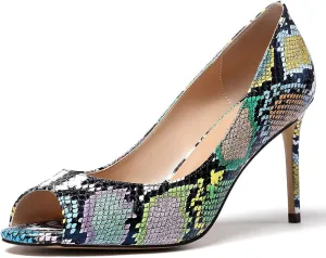 YODEKS Women's Peep Toe High Heel Pumps 8CM Patent Leather Heeled Wedding Office Dress Shoes