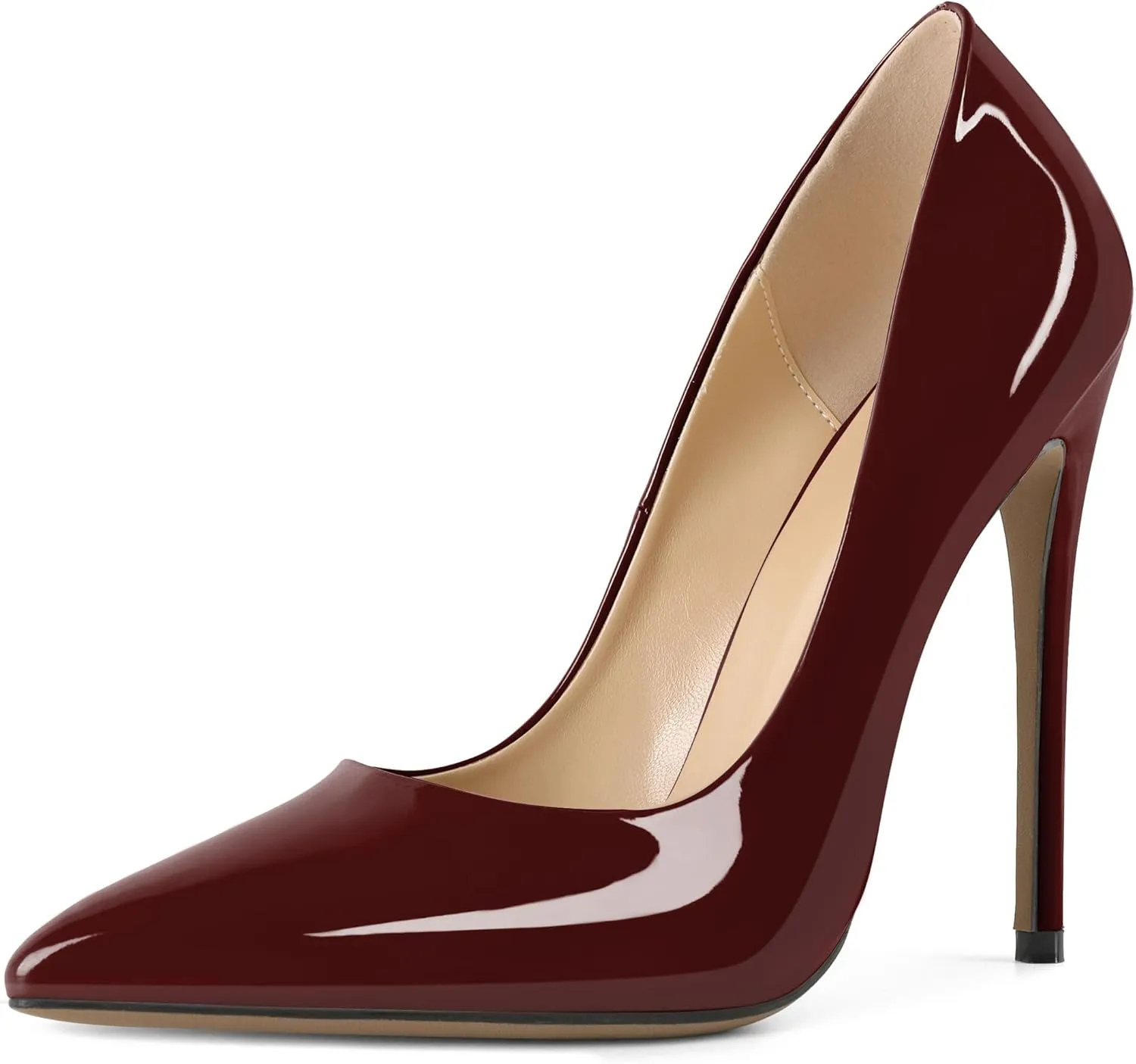 YODEKS Womens Pointed Toe High Heels Slip On Stiletto Pumps Wedding Party Basic Shoes 12cm