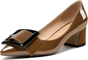 YODEKS Women’s Pointed Toe Pumps,2 Inches Chunky Block Heels Pumps,2 inches Classic Office Daily Dress Shoes