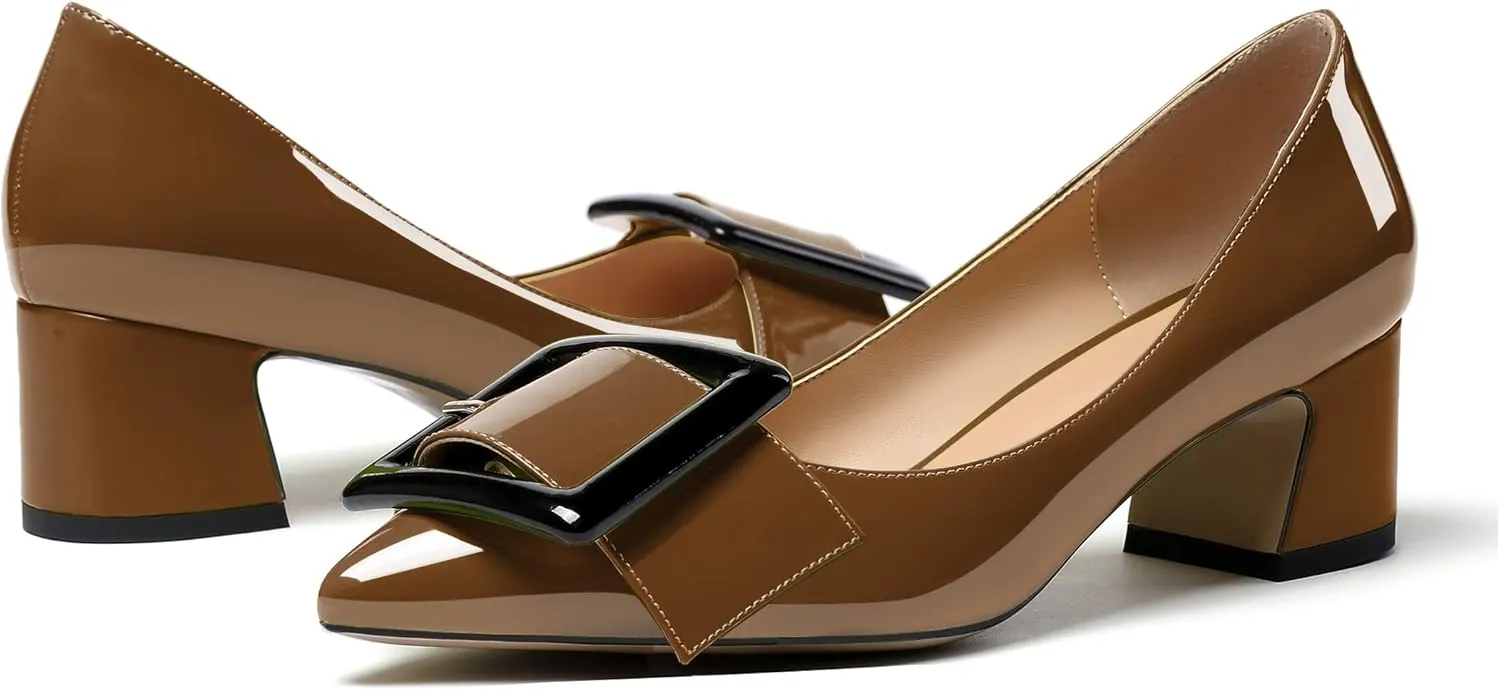 YODEKS Women’s Pointed Toe Pumps,2 Inches Chunky Block Heels Pumps,2 inches Classic Office Daily Dress Shoes