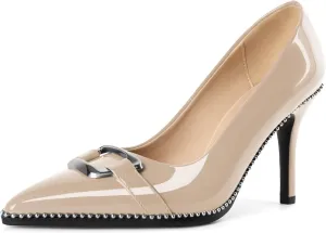 Zamikoo Women Beaded Pumps Fashion High Heels Pointed Toe Pumps Stiletto Patent Leather Dress Shoes for Wedding Party Shoes 3.5 Inch