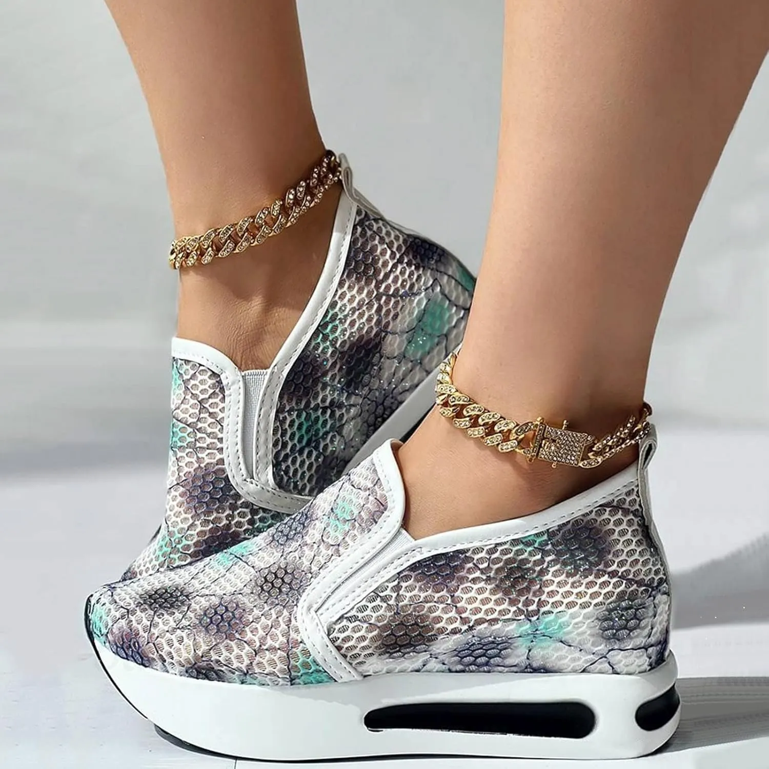 ZBYY Platform Wedge Sneakers for Women Mesh Air Comfort Chunky Hidden High Heels Slip On Loafers Breathable Walking Shoes