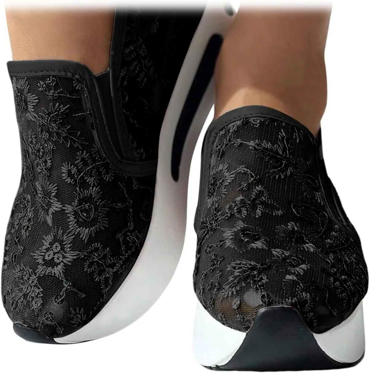 ZBYY Platform Wedge Sneakers for Women Mesh Air Comfort Chunky Hidden High Heels Slip On Loafers Breathable Walking Shoes
