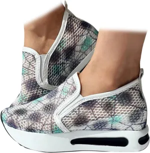 ZBYY Platform Wedge Sneakers for Women Mesh Air Comfort Chunky Hidden High Heels Slip On Loafers Breathable Walking Shoes