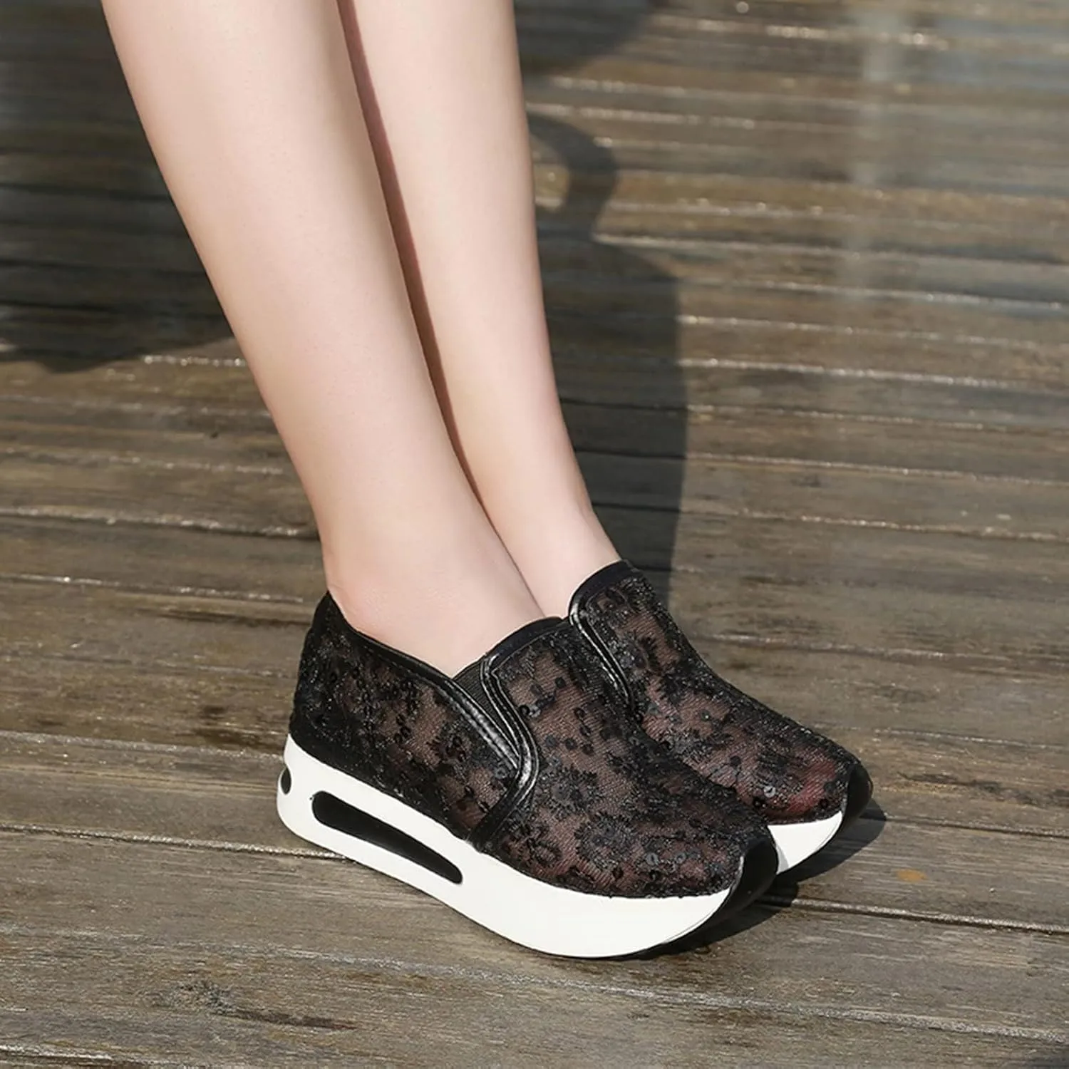 ZBYY Platform Wedge Sneakers for Women Mesh Air Comfort Chunky Hidden High Heels Slip On Loafers Breathable Walking Shoes
