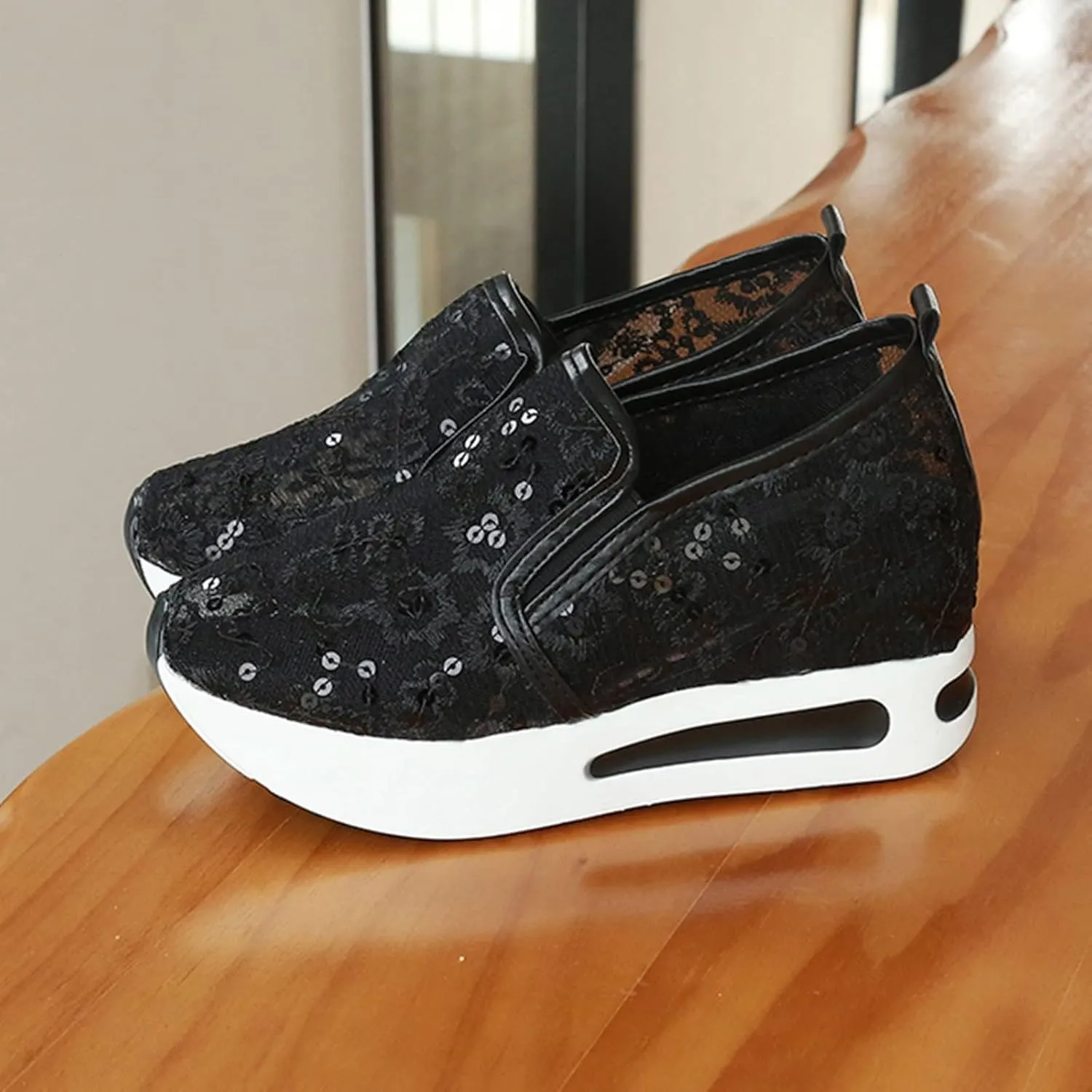ZBYY Platform Wedge Sneakers for Women Mesh Air Comfort Chunky Hidden High Heels Slip On Loafers Breathable Walking Shoes