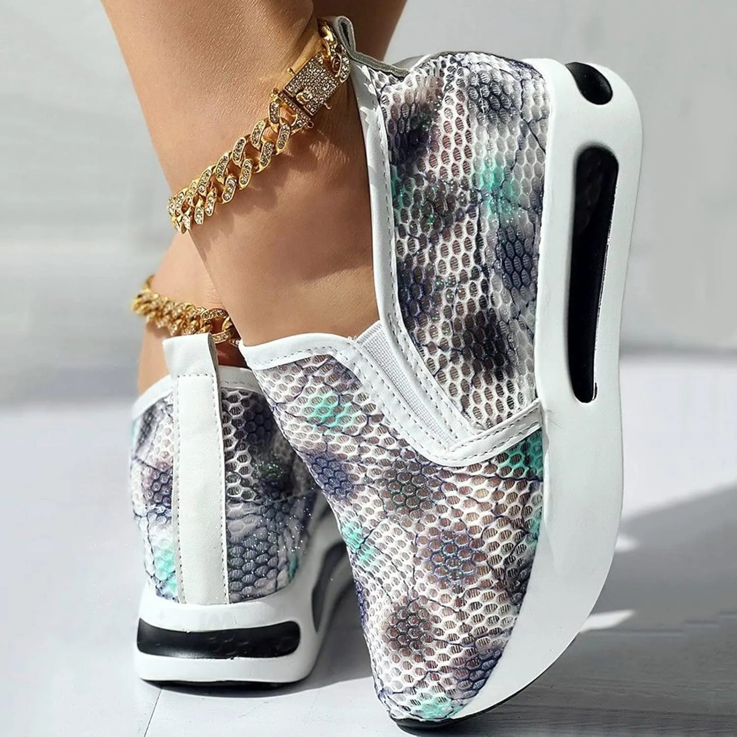 ZBYY Platform Wedge Sneakers for Women Mesh Air Comfort Chunky Hidden High Heels Slip On Loafers Breathable Walking Shoes