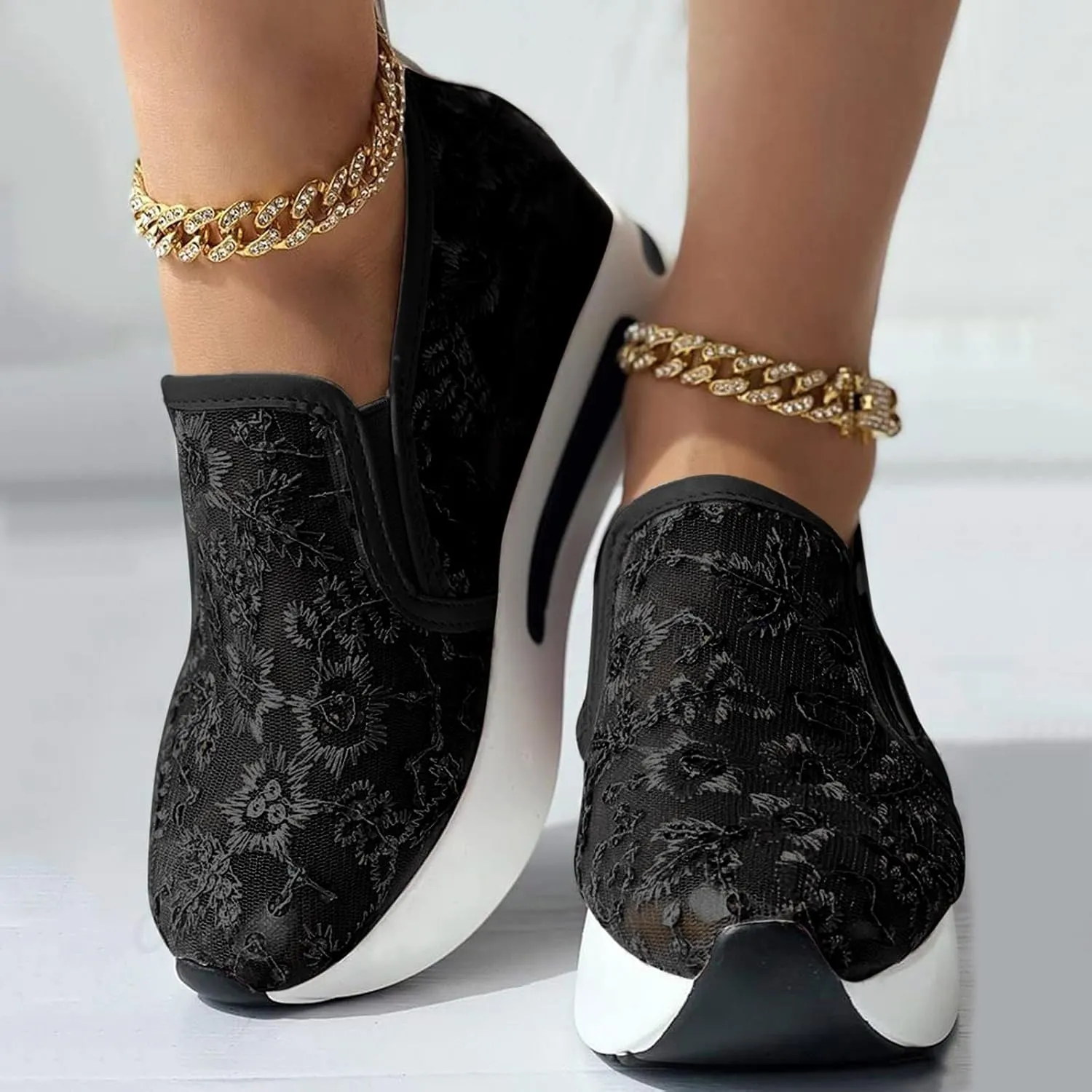ZBYY Platform Wedge Sneakers for Women Mesh Air Comfort Chunky Hidden High Heels Slip On Loafers Breathable Walking Shoes