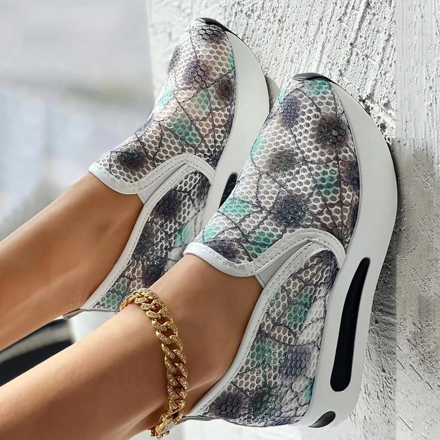 ZBYY Platform Wedge Sneakers for Women Mesh Air Comfort Chunky Hidden High Heels Slip On Loafers Breathable Walking Shoes