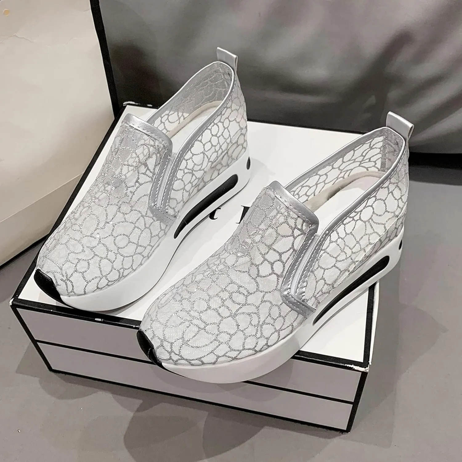 ZBYY Platform Wedge Sneakers for Women Mesh Comfort Chunky Hidden Wedge Slip On Loafers Breathable Walking Work Shoes