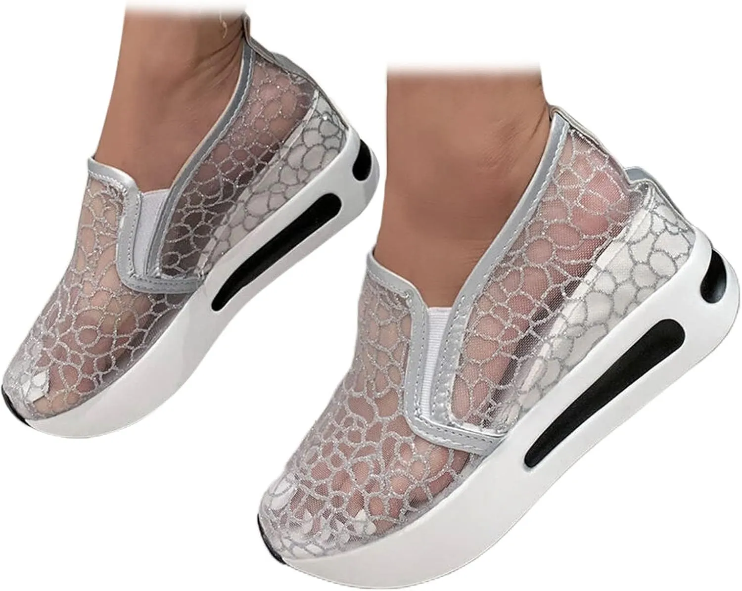 ZBYY Platform Wedge Sneakers for Women Mesh Comfort Chunky Hidden Wedge Slip On Loafers Breathable Walking Work Shoes