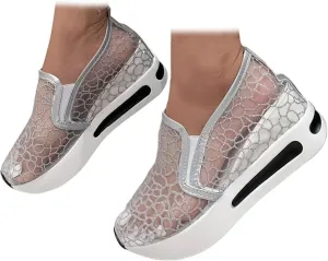 ZBYY Platform Wedge Sneakers for Women Mesh Comfort Chunky Hidden Wedge Slip On Loafers Breathable Walking Work Shoes