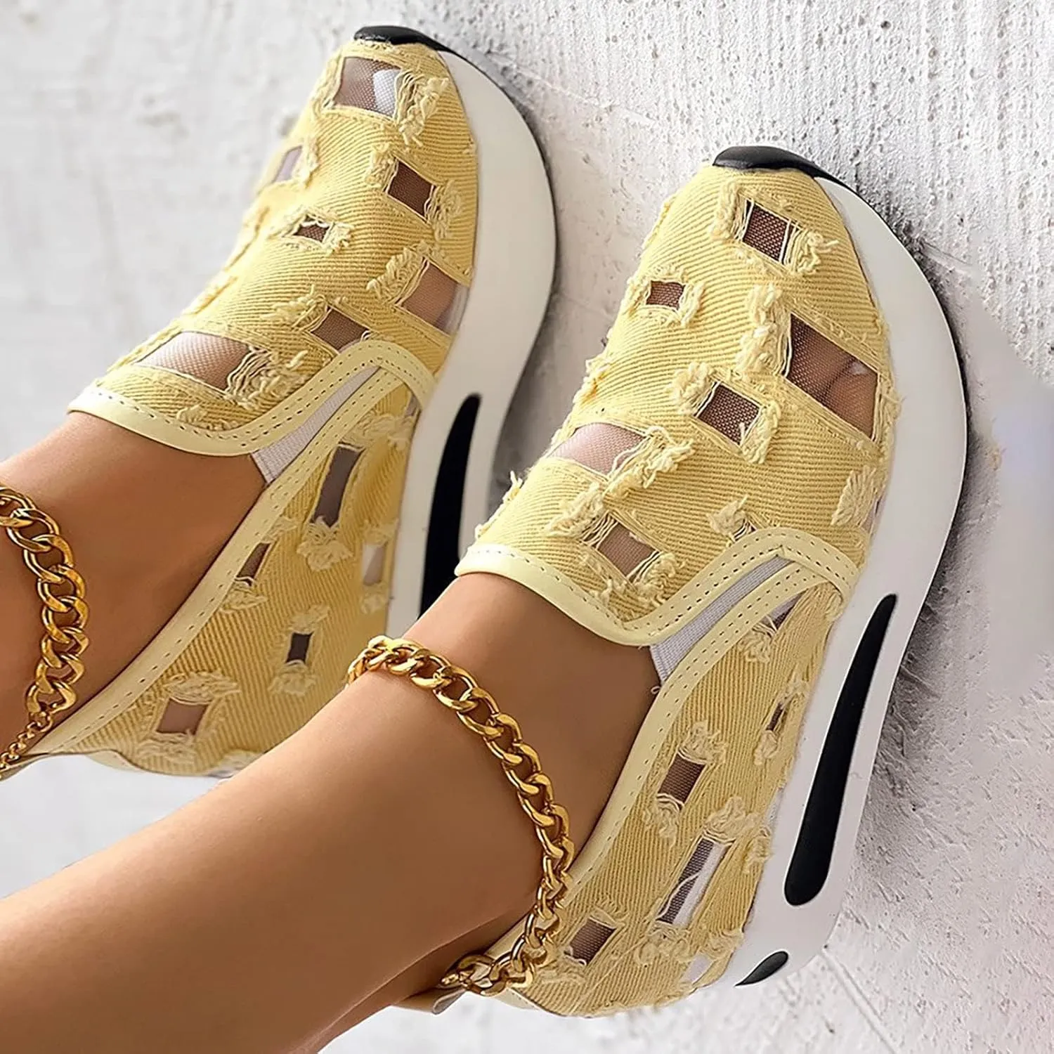 ZBYY Platform Wedge Sneakers for Women Mesh Comfort Chunky Sole Hidden High Heels Slip On Loafers Breathable Walking Shoes