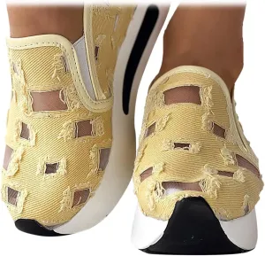 ZBYY Platform Wedge Sneakers for Women Mesh Comfort Chunky Sole Hidden High Heels Slip On Loafers Breathable Walking Shoes