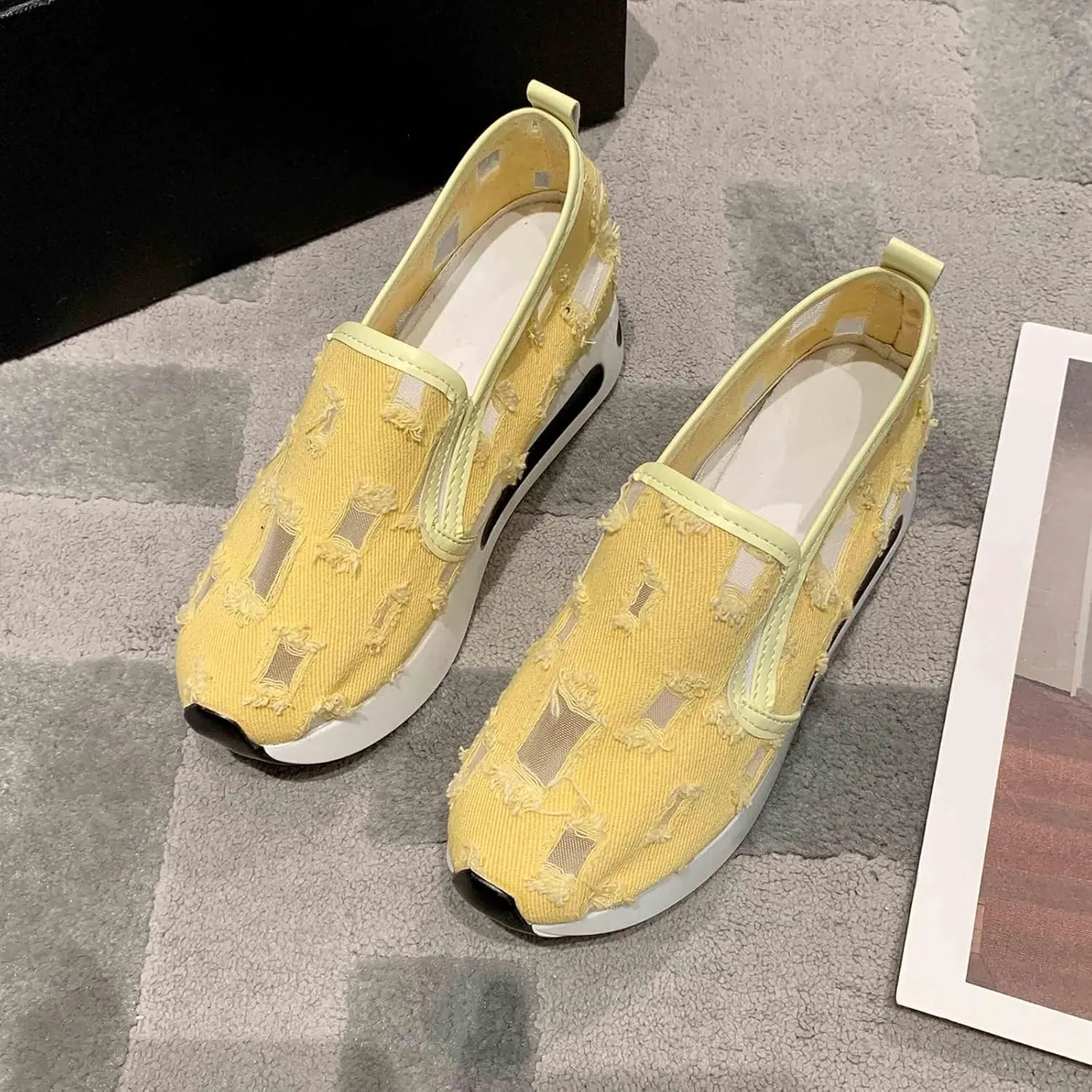ZBYY Platform Wedge Sneakers for Women Mesh Comfort Chunky Sole Hidden High Heels Slip On Loafers Breathable Walking Shoes