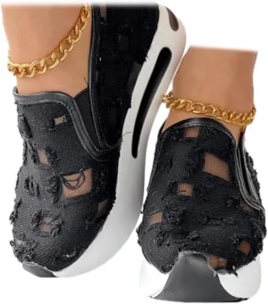 ZBYY Platform Wedge Sneakers for Women Mesh Comfort Chunky Sole Hidden High Heels Slip On Loafers Breathable Walking Shoes