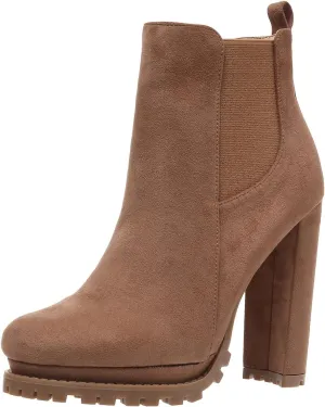 ZBYY Women's Fashion Platform Block Chunky High Heel Booties Zipper Ankle Boots Round Toe High Heel Combat Boots