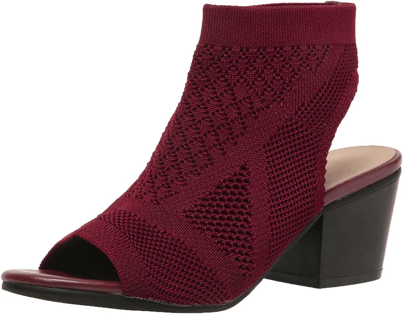 ZBYY Women's Knit Chunky Block High Heels Slingback Cut Out Peep Toe Chunky Stacked Heel Ankle Booties