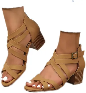 ZBYY Women's Low Chunky Heels Dress Pump Open Toe Cross Ankle Strap Wedding Block Heeled Sandals