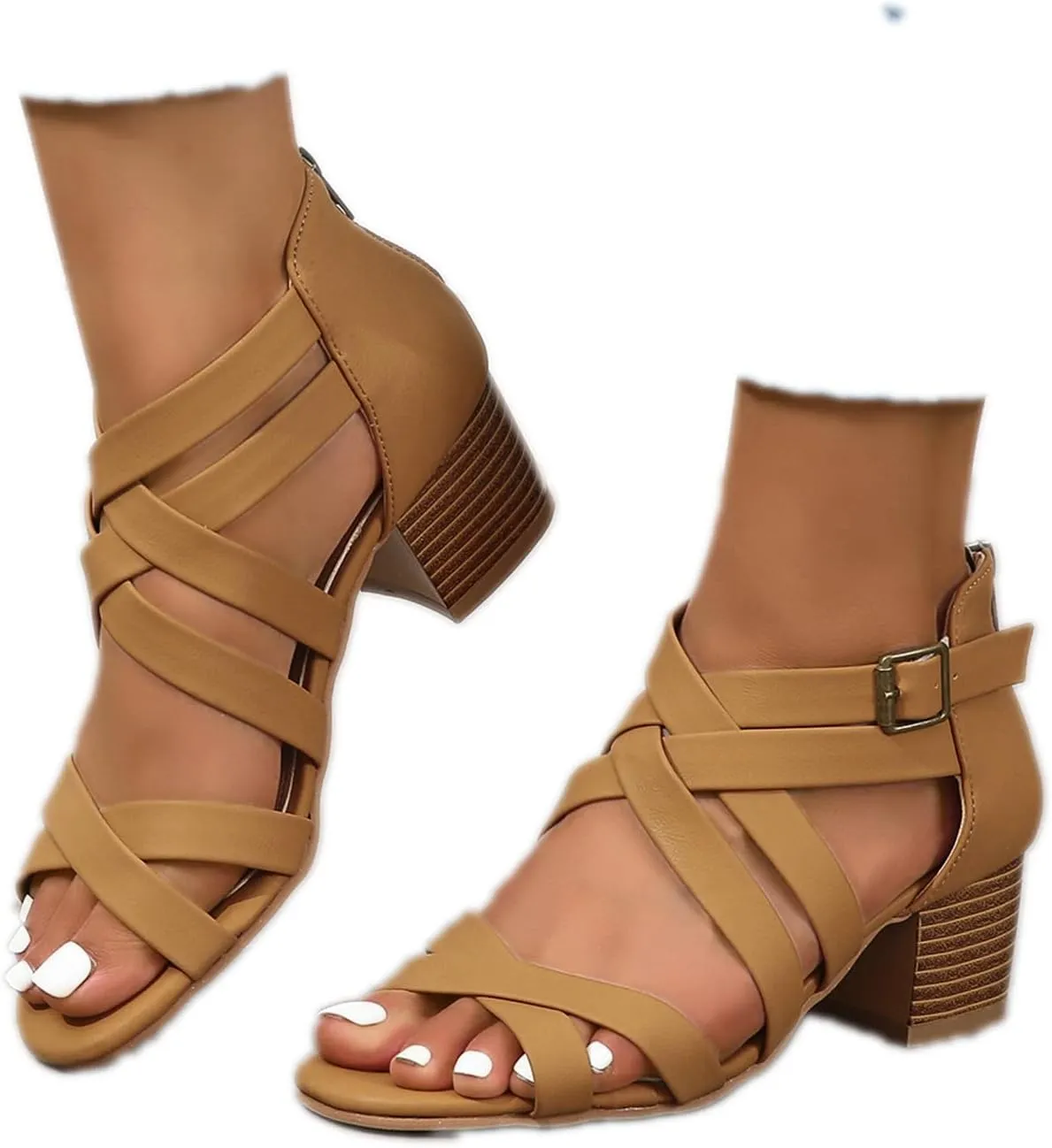 ZBYY Women's Low Chunky Heels Dress Pump Open Toe Cross Ankle Strap Wedding Block Heeled Sandals
