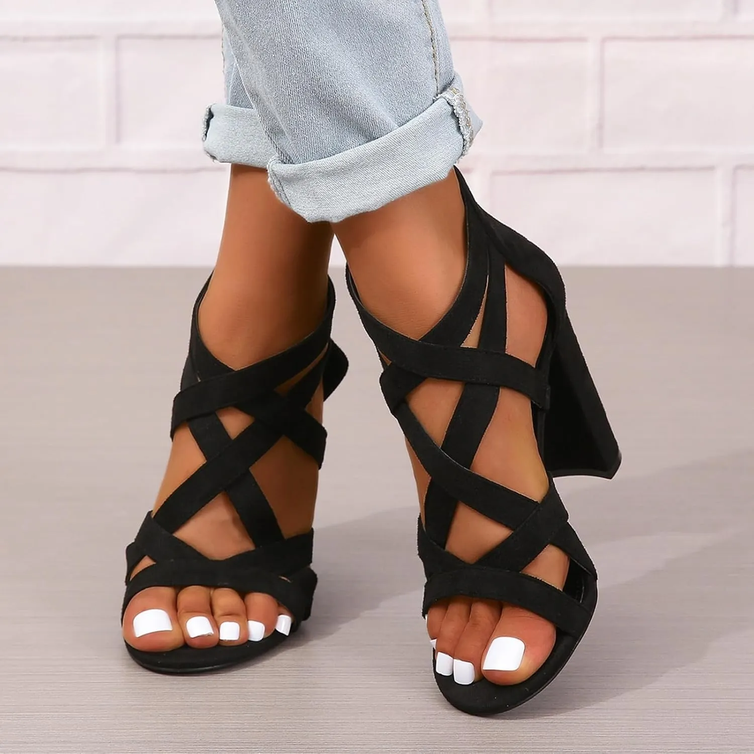 ZBYY Women's Open Toe Chunky Block Stacked Heels Sandals Summer Crisscross Wedding Party Dress Pumps High Heel Sandal