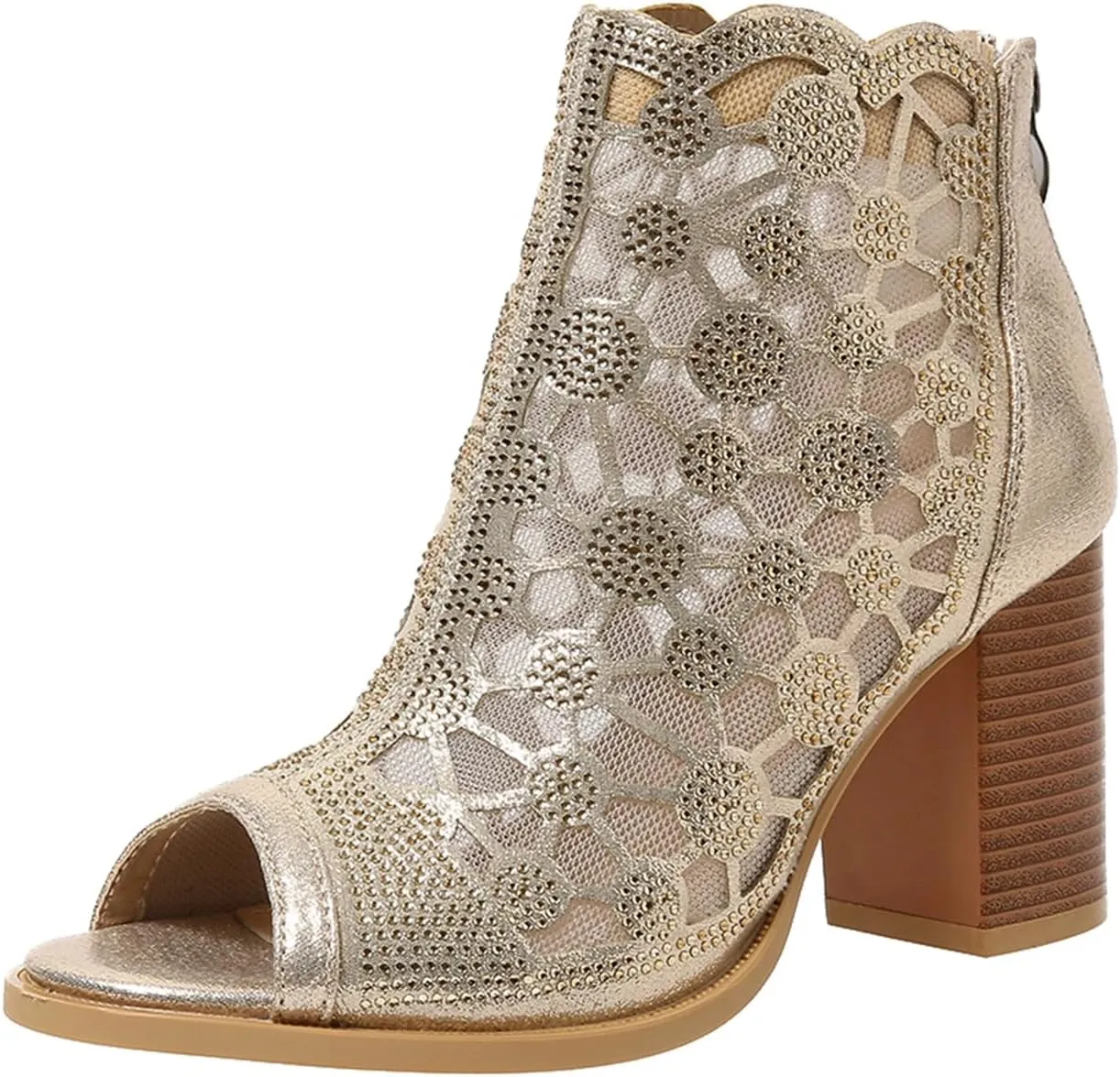 ZBYY Womens Peep Toe Heel Sandal Rhinestones Chunky High Heel Sandals Wedding Party Sexy Dress Wedding Pumps Booties