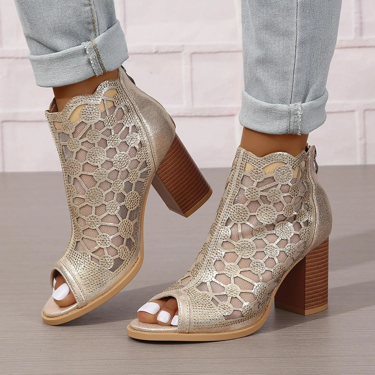 ZBYY Womens Peep Toe Heel Sandal Rhinestones Chunky High Heel Sandals Wedding Party Sexy Dress Wedding Pumps Booties