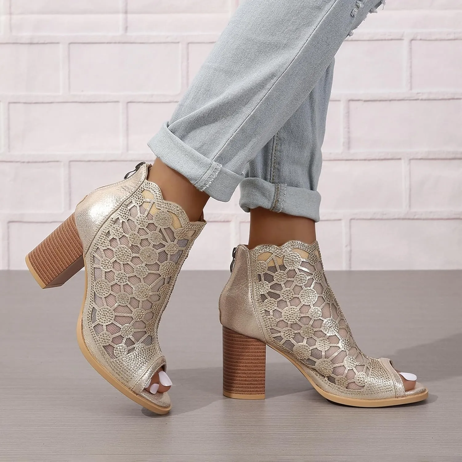 ZBYY Womens Peep Toe Heel Sandal Rhinestones Chunky High Heel Sandals Wedding Party Sexy Dress Wedding Pumps Booties