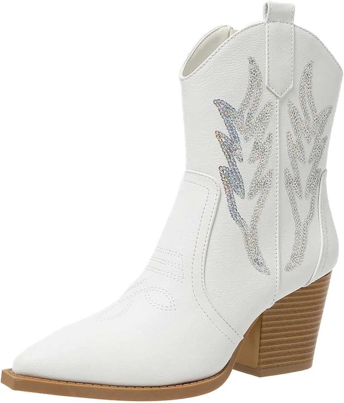 ZBYY Women's Western Cowboy Cowgirl Ankle Booties Embroidered Pointed Toe Chunky Heel Zipper Pull on Fashion Western Booties