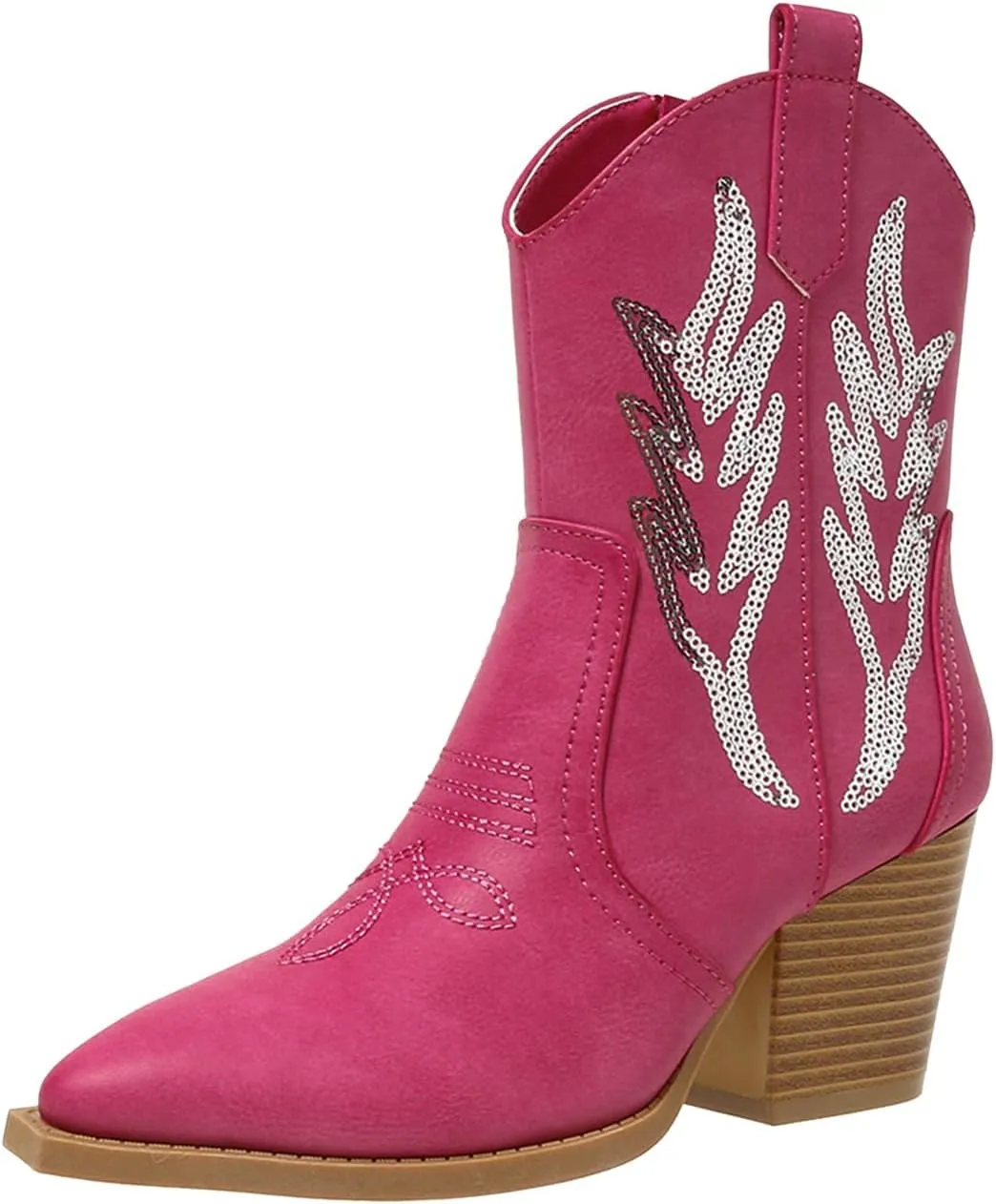 ZBYY Women's Western Cowboy Cowgirl Ankle Booties Embroidered Pointed Toe Chunky Heel Zipper Pull on Fashion Western Booties