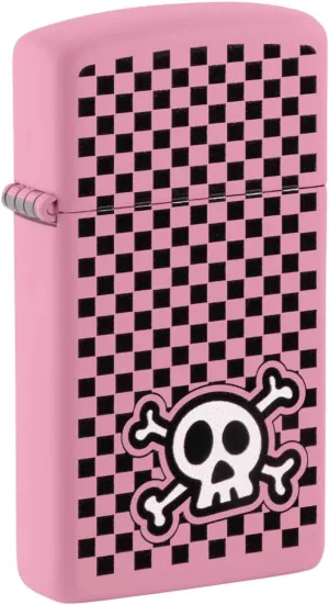 Zippo unisex-adult Skull Lighters, Slim Pink Matte Checkered Skull