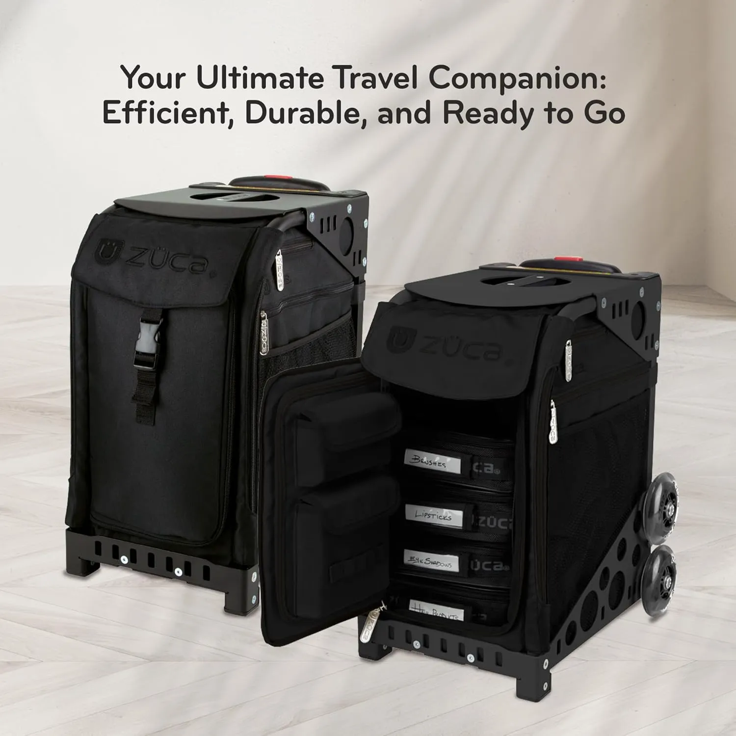 ZUCA Travel Cases for Artists and Professionals - Makeup Case with 5 Vinyl Utility Pouches, Travel Cover, 41" Telescoping Handle, Rolling Wheels & Sturdy Aluminum Frame for Makeup Artists and Creative