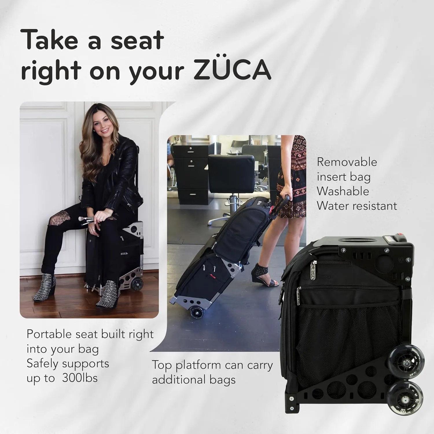 ZUCA Travel Cases for Artists and Professionals - Makeup Case with 5 Vinyl Utility Pouches, Travel Cover, 41" Telescoping Handle, Rolling Wheels & Sturdy Aluminum Frame for Makeup Artists and Creative