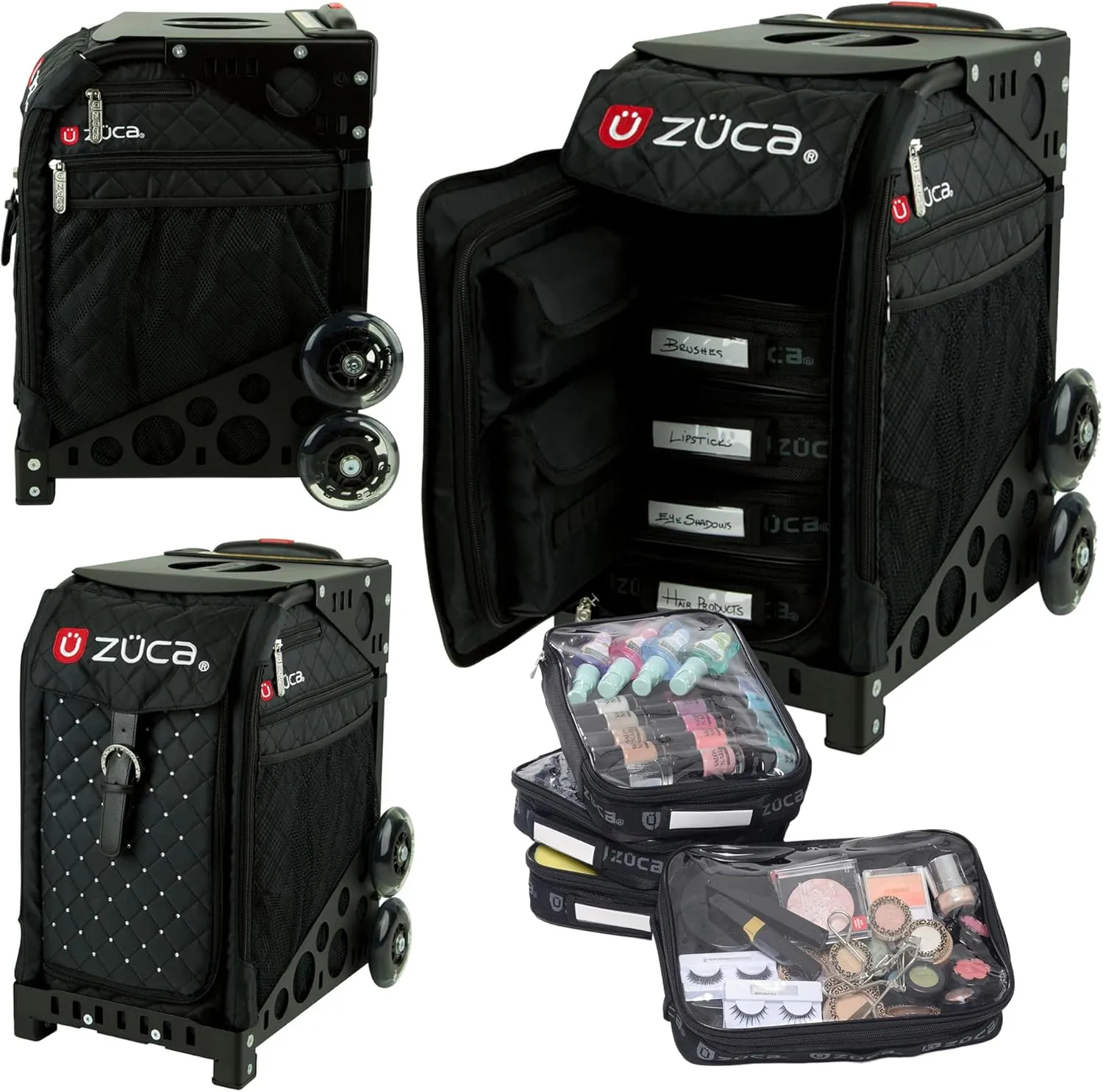 ZUCA Travel Cases for Artists and Professionals - Makeup Case with 5 Vinyl Utility Pouches, Travel Cover, 41" Telescoping Handle, Rolling Wheels & Sturdy Aluminum Frame for Makeup Artists and Creative