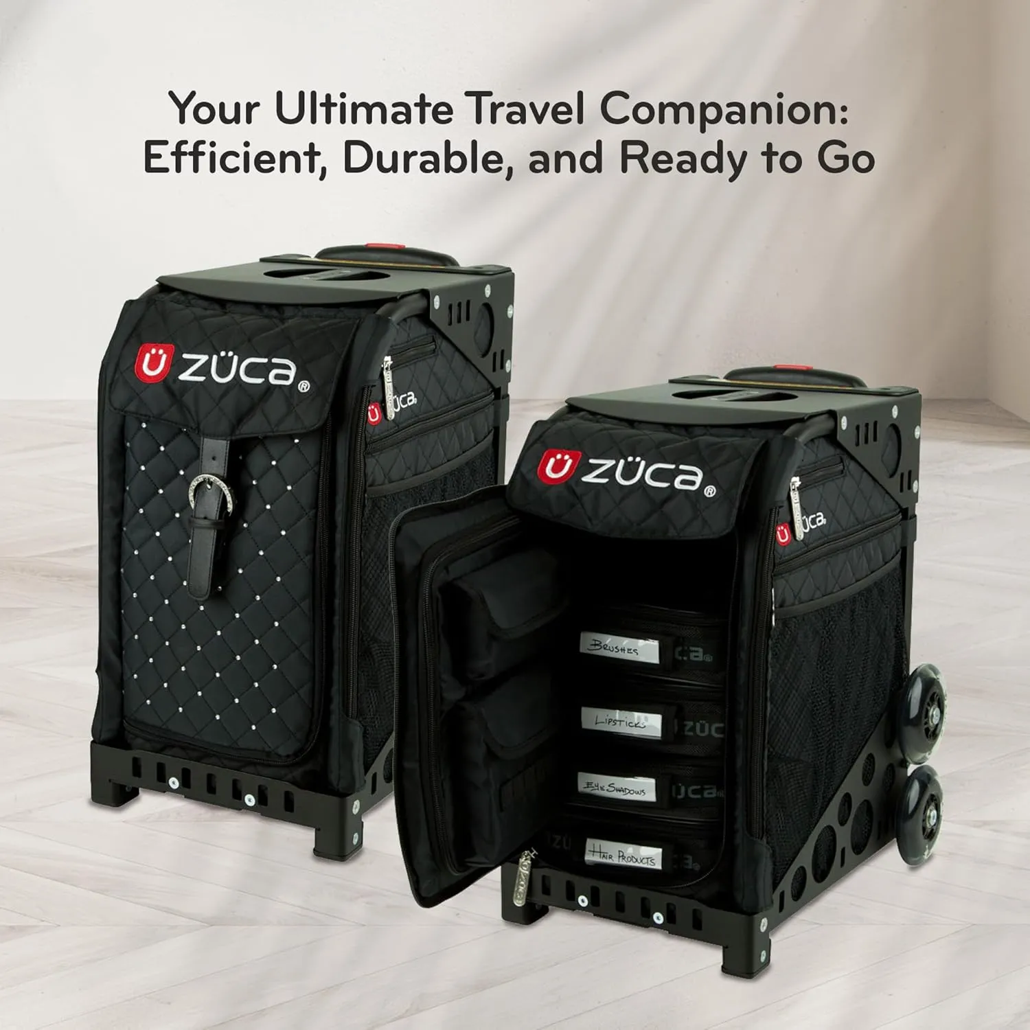 ZUCA Travel Cases for Artists and Professionals - Makeup Case with 5 Vinyl Utility Pouches, Travel Cover, 41" Telescoping Handle, Rolling Wheels & Sturdy Aluminum Frame for Makeup Artists and Creative