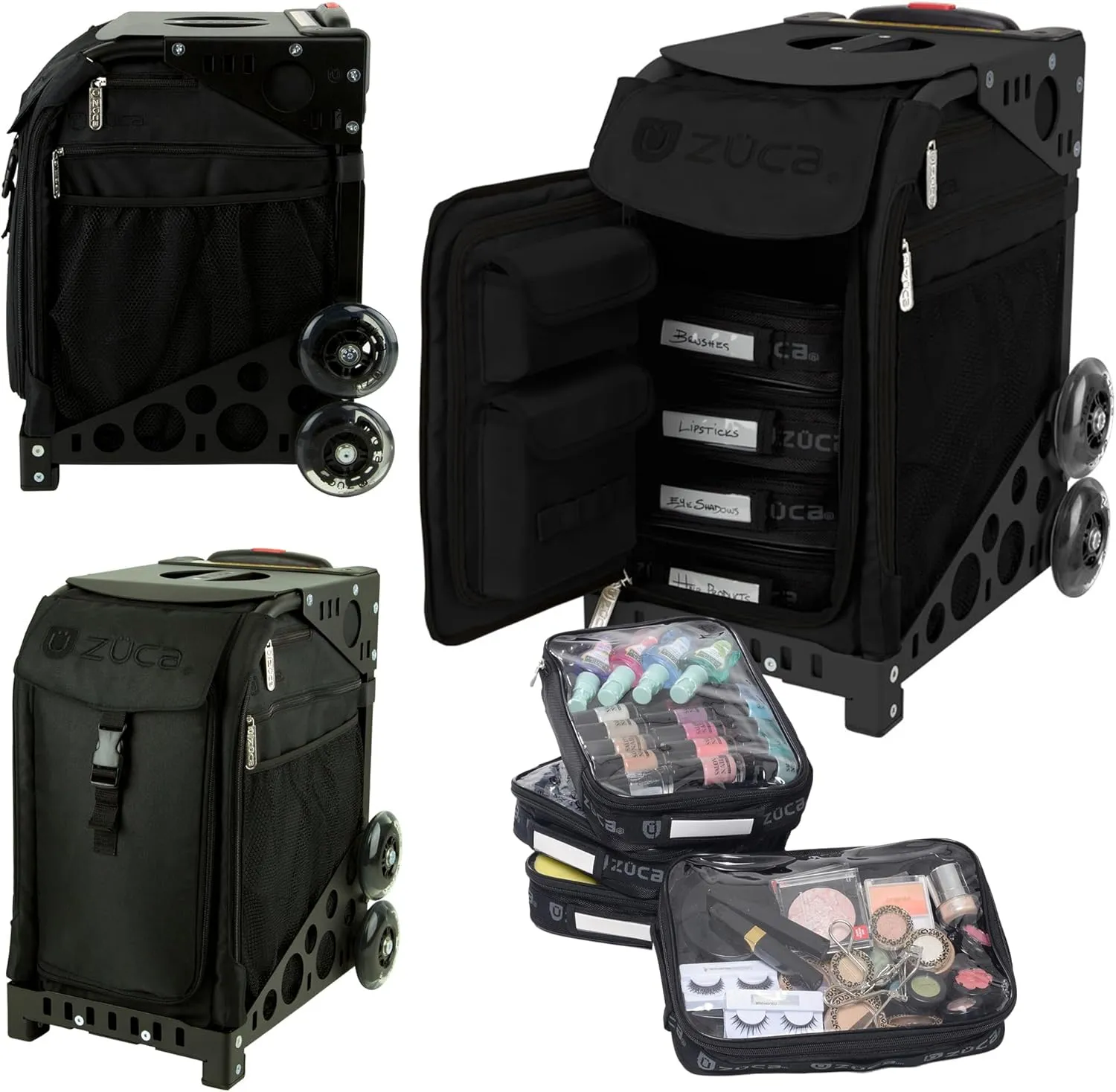 ZUCA Travel Cases for Artists and Professionals - Makeup Case with 5 Vinyl Utility Pouches, Travel Cover, 41" Telescoping Handle, Rolling Wheels & Sturdy Aluminum Frame for Makeup Artists and Creative