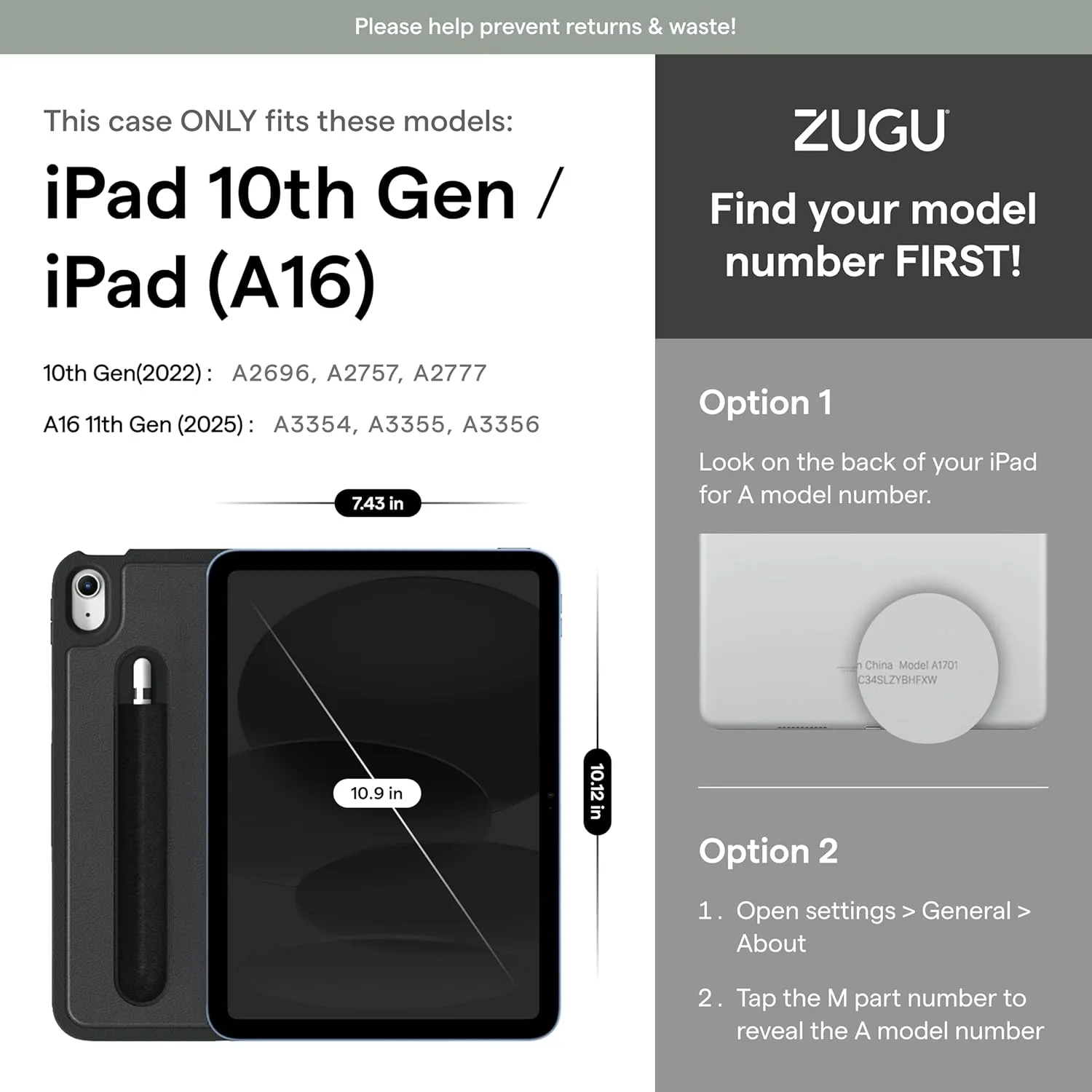 ZUGU CASE for iPad 10.9 Inch Case iPad 11th/10th Generation (A16 2025/2022), Magnetic Stand & Sleep/Wake Cover for 11th/10th Gen iPad, Model #s A3354, A3355, A3356, A2696, A2757, A2777, Slate Blue