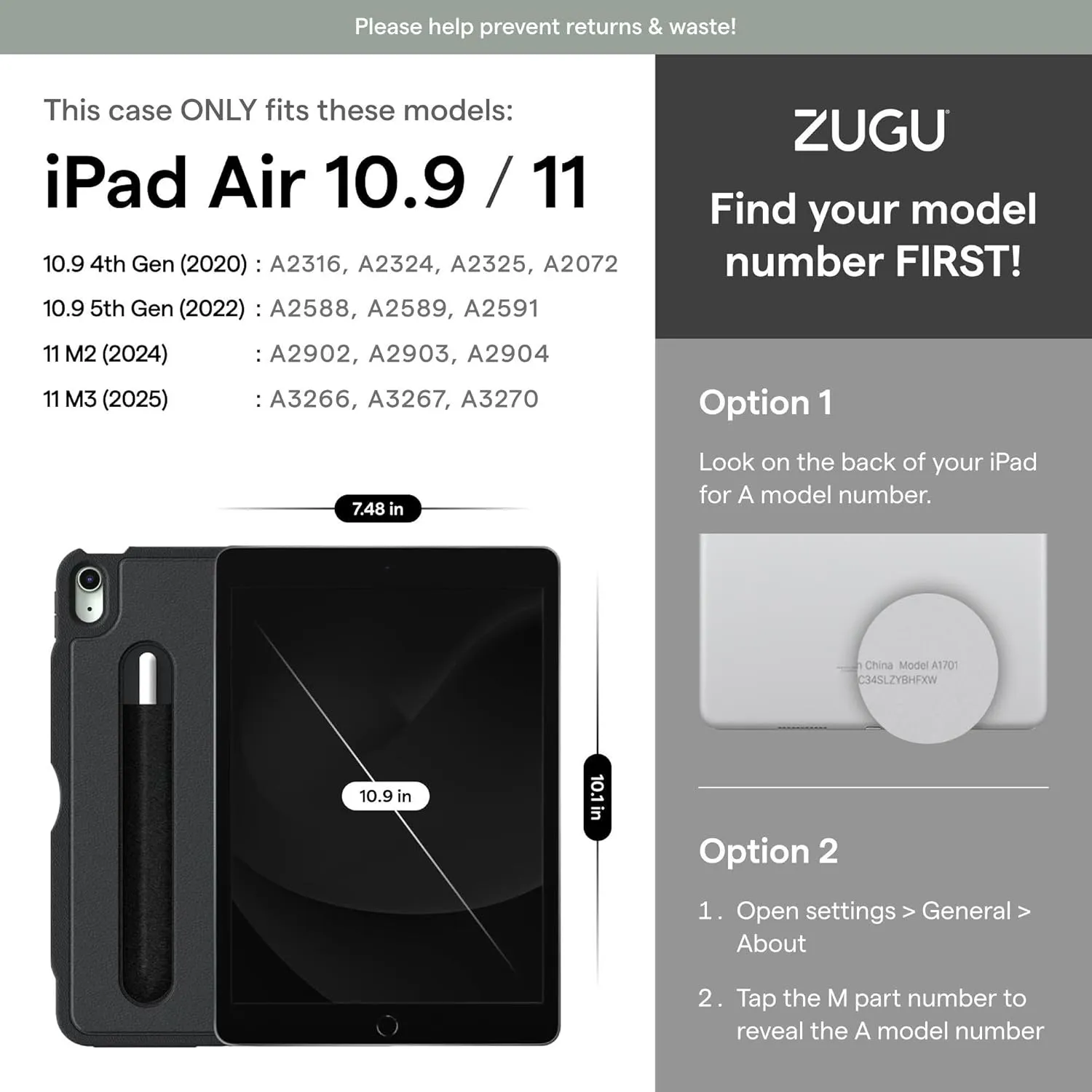 ZUGU CASE for iPad Air 11 (M3 2025 / M2 2024) iPad Air 4 & 5 10.9 Inch (2020/2022) - Protective, Ultra Thin, Magnetic Stand, Sleep/Wake Cover with Apple Pencil Charging & Storage - Olive Green
