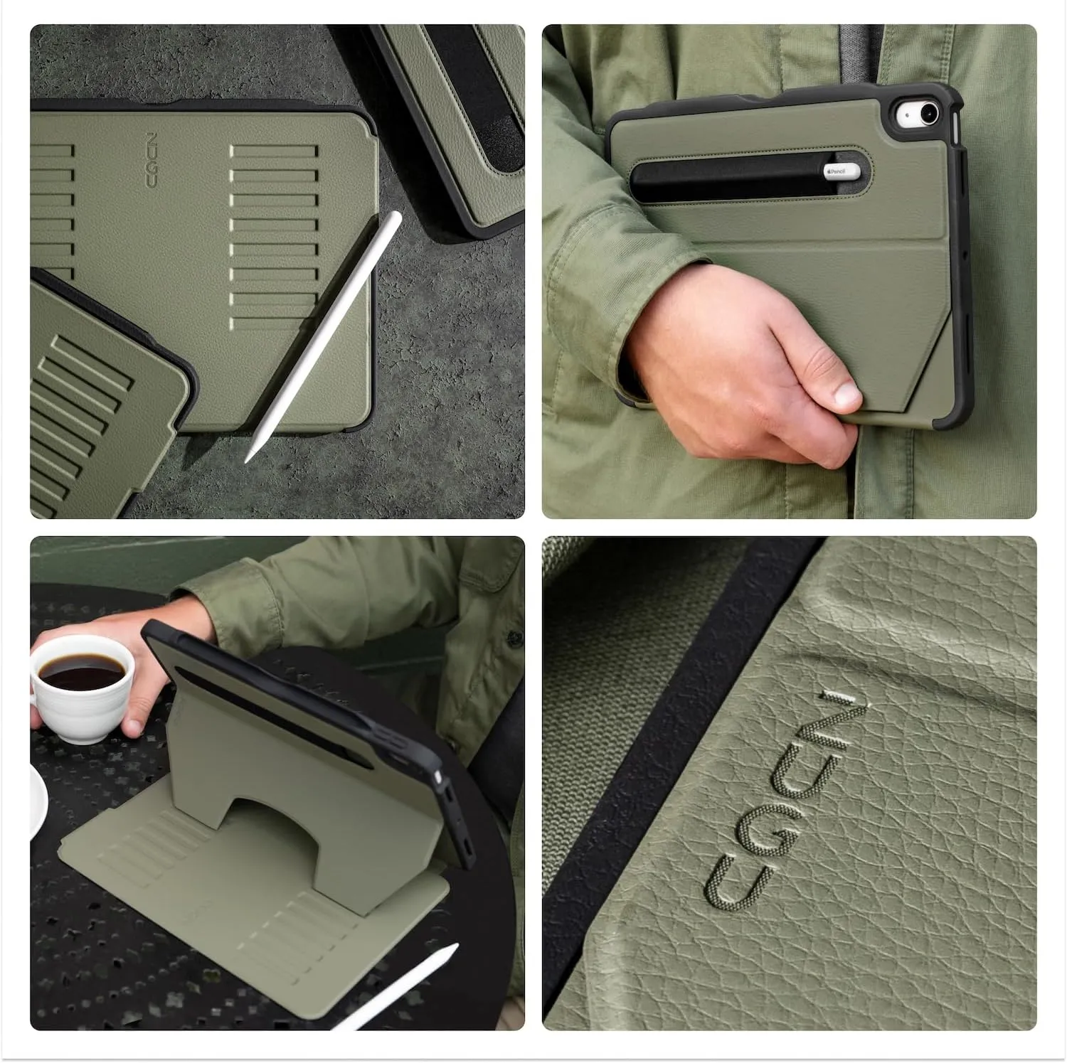 ZUGU CASE for iPad Air 11 (M3 2025 / M2 2024) iPad Air 4 & 5 10.9 Inch (2020/2022) - Protective, Ultra Thin, Magnetic Stand, Sleep/Wake Cover with Apple Pencil Charging & Storage - Olive Green